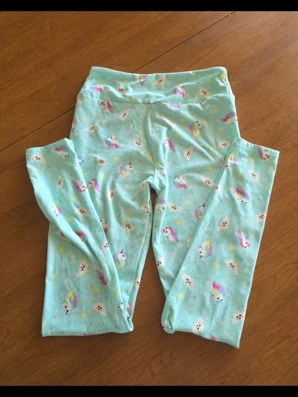 Kids Unicorn Print Light Aqua Leggings